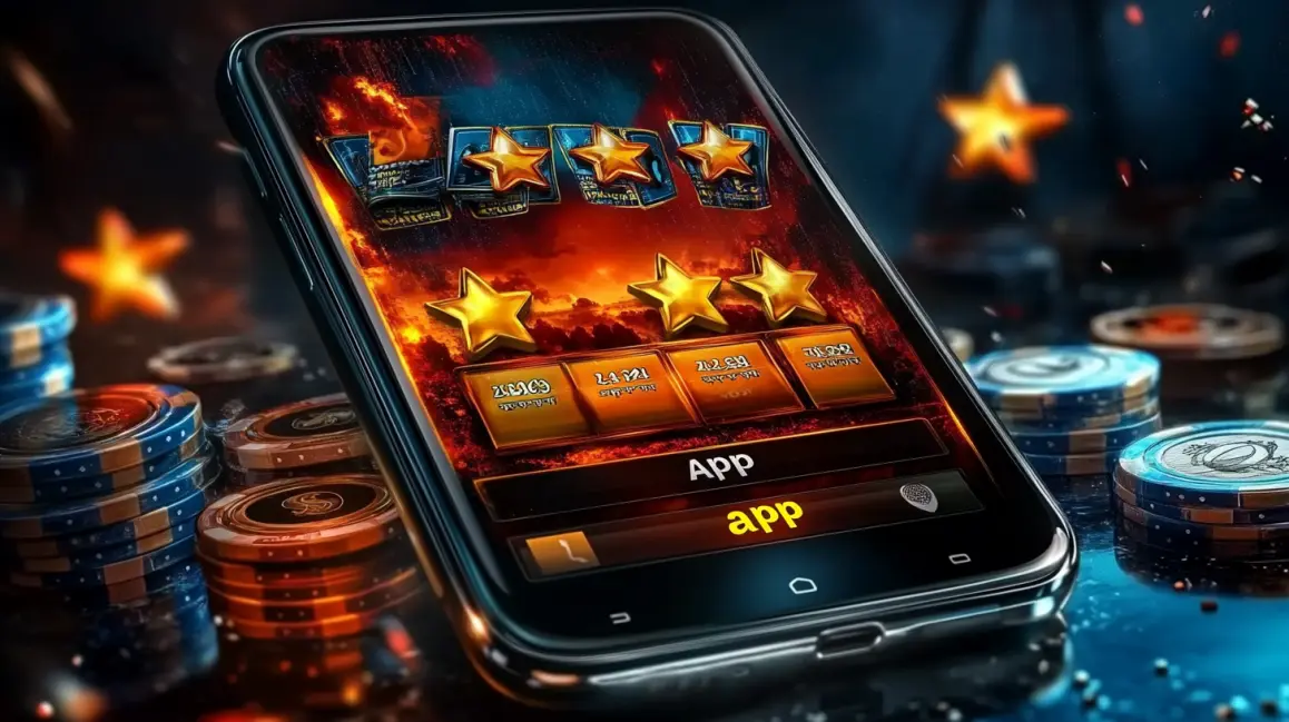 Download the BASA3 App for a Vibrant Experience. A stylish woman holds a phone with a fun slot game, with the word 'APP' in large letters, inviting you to download the BASA3 app for a vibrant gaming experience.